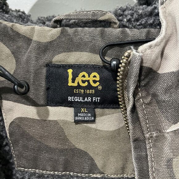 Lee Camo Jacket Mens XL Black Gray Sherpa Lined Coat Hunting Bomber Y2K Grunge - Picture 4 of 8